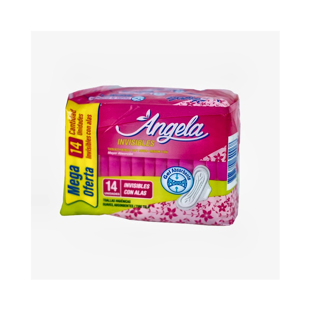TOALLA HIGIENICA INVISIBLE CON ALAS ANGELA PAQ x 14 UNDS