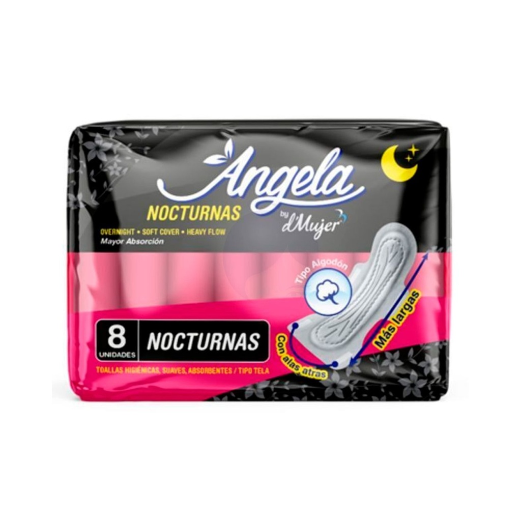 TOALLA HIGIENICA NOCTURNA CON ALAS ANGELA PAQ x 8 UNDS