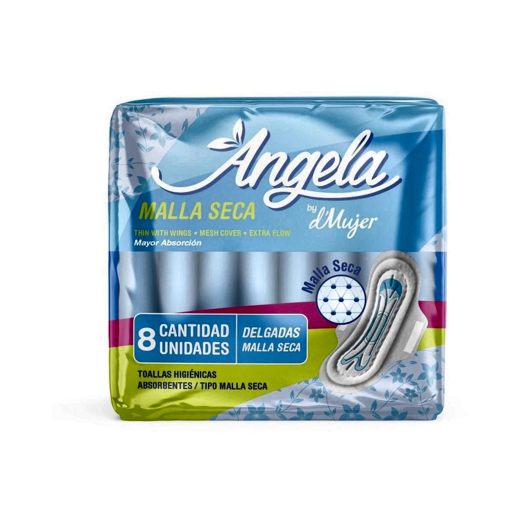 TOALLA HIGIENICA DELGADA MALLA  ANGELA PAQ x 8 UNDS