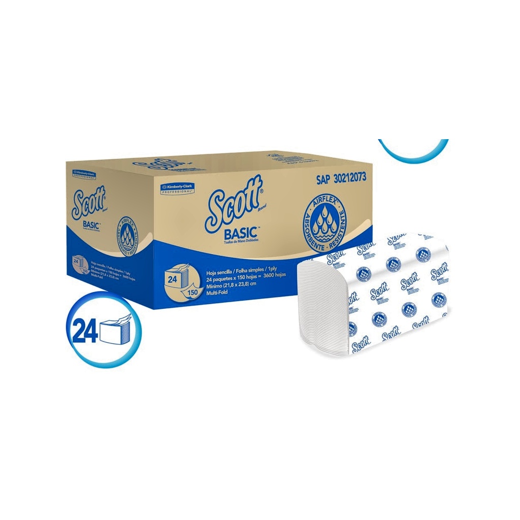 TOALLA DE MANOS SCOTT BASIC/DOBLADA SENCILLA 30212073 CJx 24 PAQ