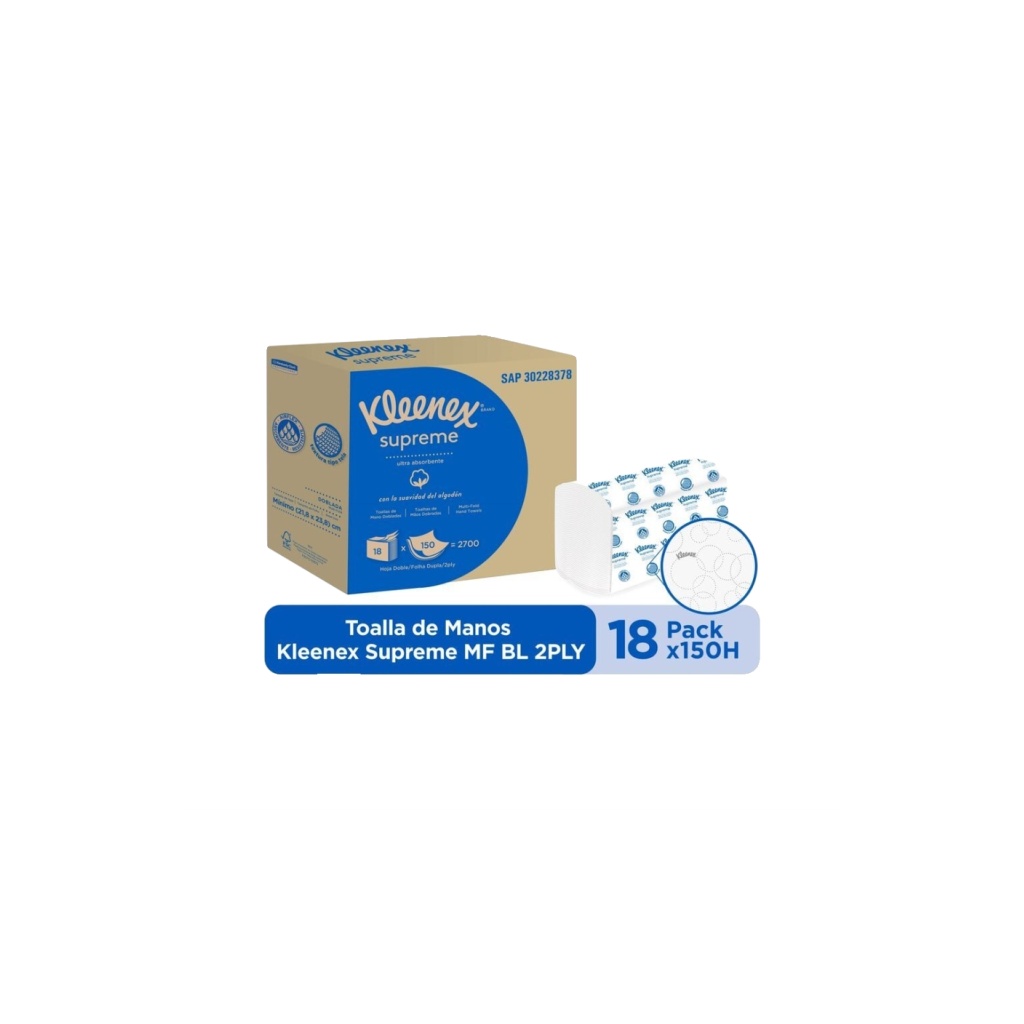 TOALLA KLEENEX SUPREME BL X150 UND 30228378 PC X18 UND