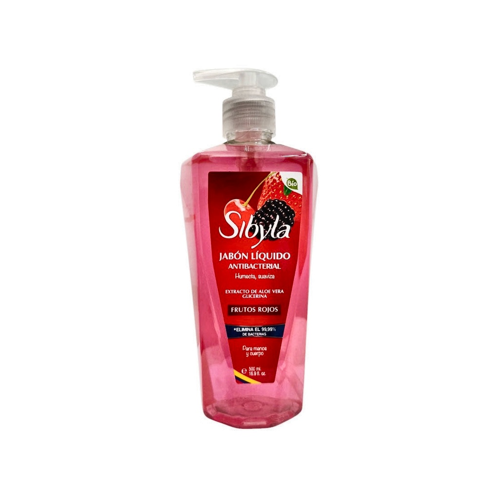 JABON LÍQUIDO CON GLICERINA Y SÁBILA  FRUTOS ROJOS VALVULA x 500 cc RF_40365