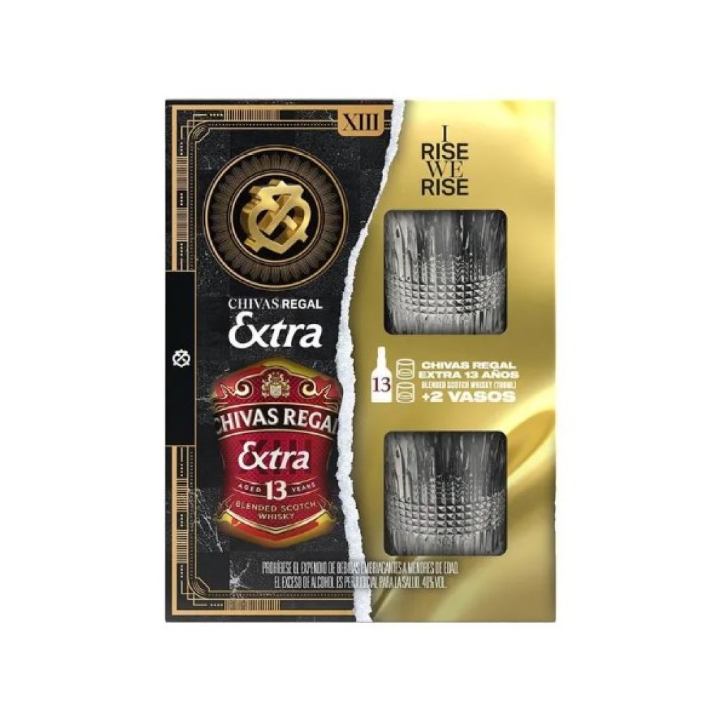 CHIVAS REGAL EXTRA 13 AÑOS x 700 cc DOS VASOS