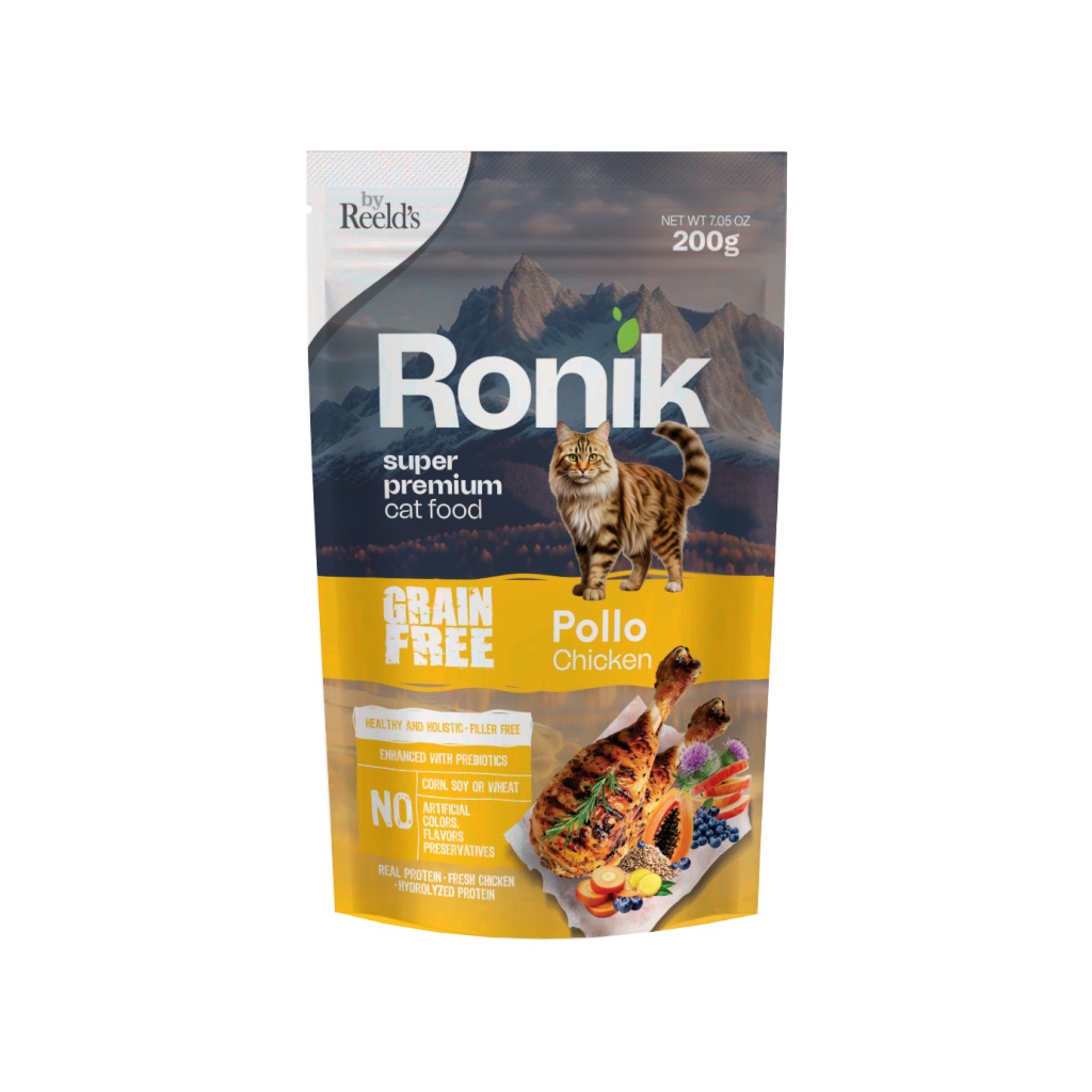 RONIK GRAIN FREE GATOS SABOR POLLO PTN67  BOL X 200 GR