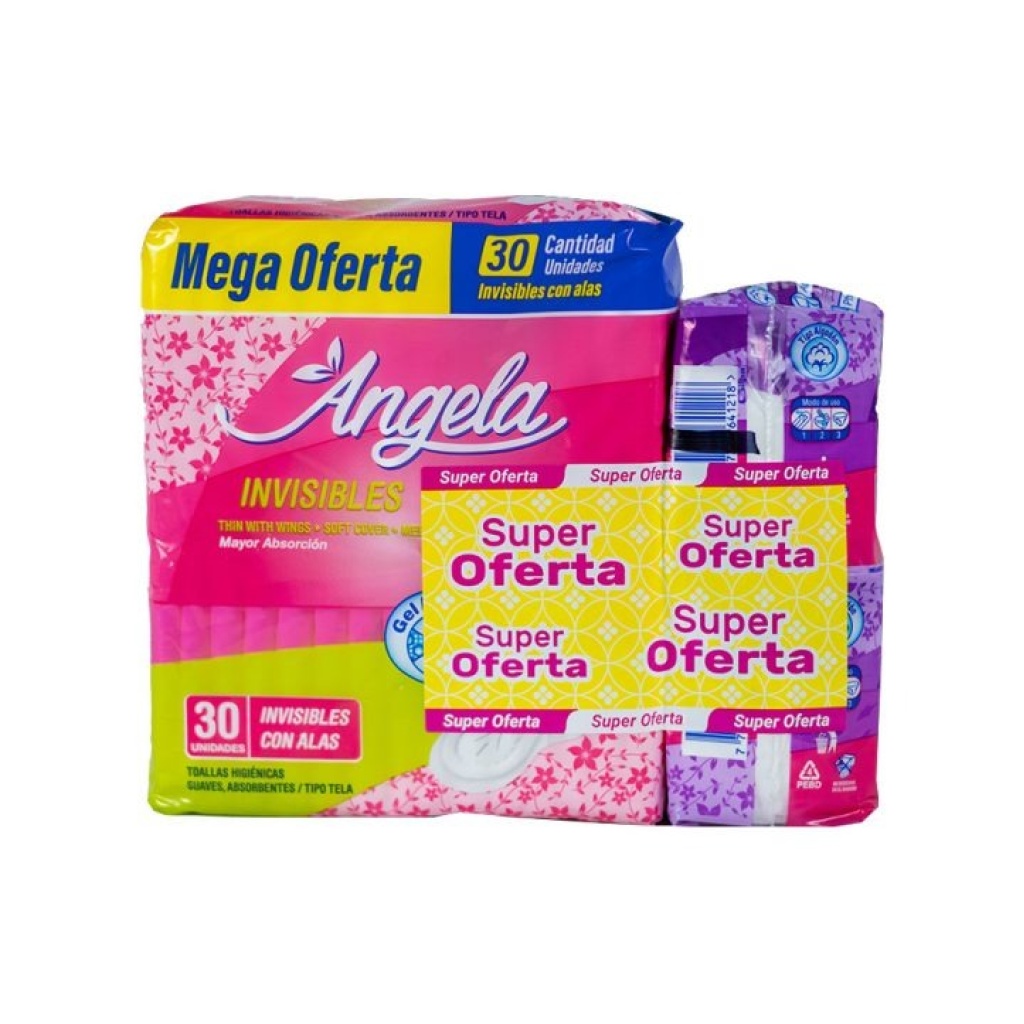 KIT ANGELA NOCHE X8 + INVISIBLE X8 + PROTECTORES DIARIOS X15 CAJA X30