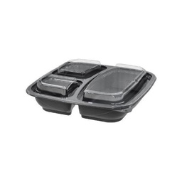 [3033062] CONTENEDOR REUTILIZABLE RECTANGULAR 3 DIV PANDO NEGRO CON TAPA DP45100732399S CJ X 100UND